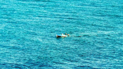 High angle view of man boating on sea