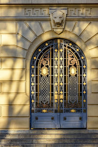 Closed door of building