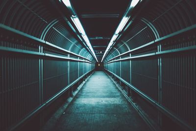 Interior of illuminated bridge at night