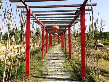 Red lanterns hanging against sky