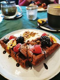 Close-up of cake served on plate