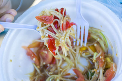 High angle view of food in plate