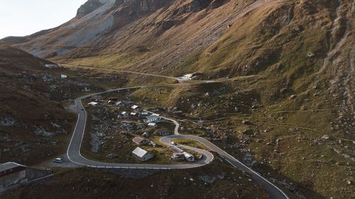 High angle view of winding road on mountain