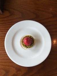 High angle view of dessert in plate on table