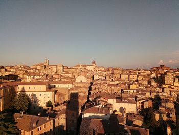 High angle shot of townscape against sky