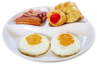 High angle view of breakfast served in plate