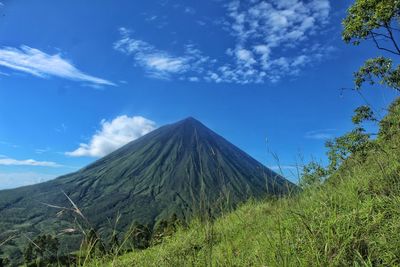 Panoramic view of volcanic landscape against sky