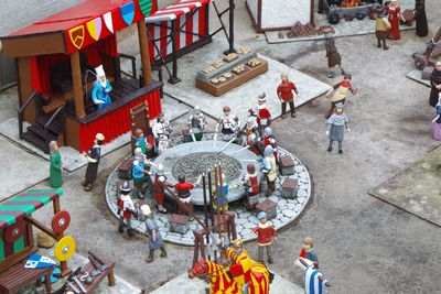 High angle view of people at market stall