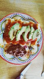 High angle view of dessert in plate on table