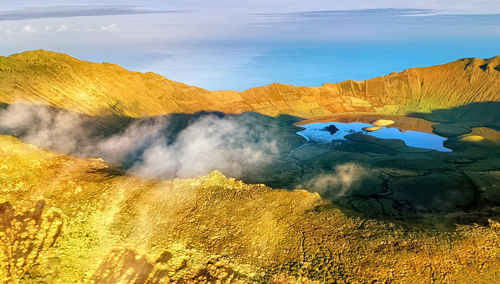 Panoramic view of  the lake in  mountains with sunset, nordic islands,greenland,faroer,iceland 