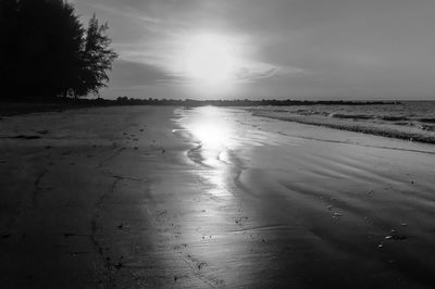 Scenic view of beach against sky during sunset