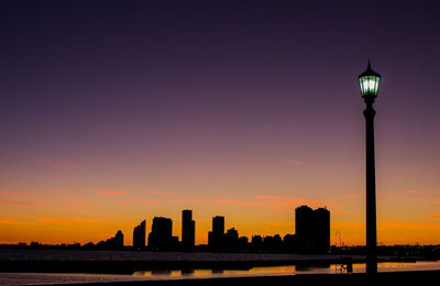 View of city at sunset