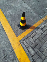 High angle view of traffic cone on road