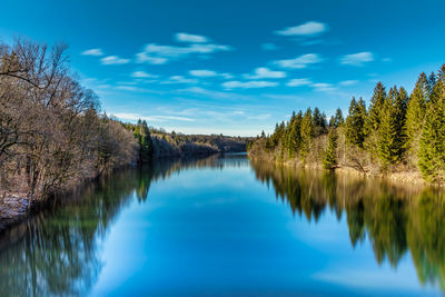 Scenic view of lake against blue sky