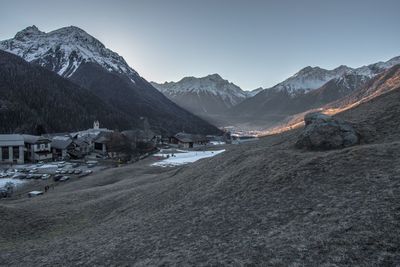 Scenic view of mountains against clear sky