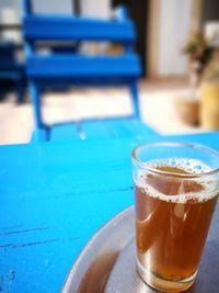 Close-up of beer on table