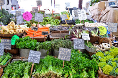 Various vegetables for sale in market