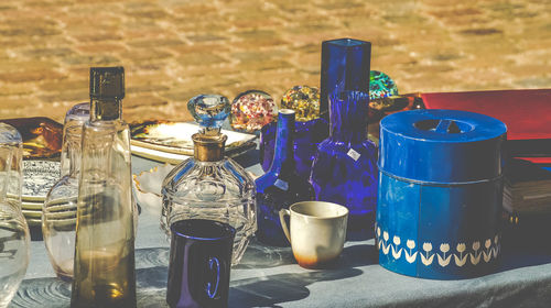 Close-up of bottles on table