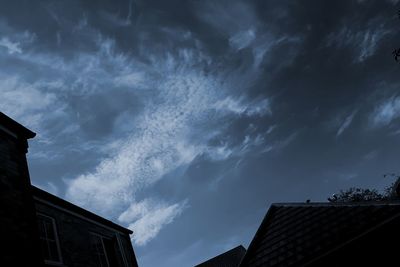 Low angle view of buildings against cloudy sky