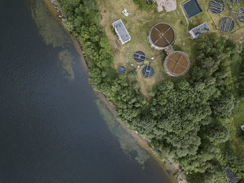 Aerial view of hydroelectric station by neva river at shlisselburg, russia
