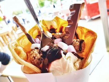 Close-up of ice cream in bowl