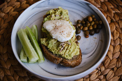 High angle view of breakfast served in plate