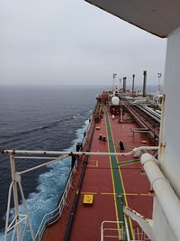 High angle view of ship in sea against sky