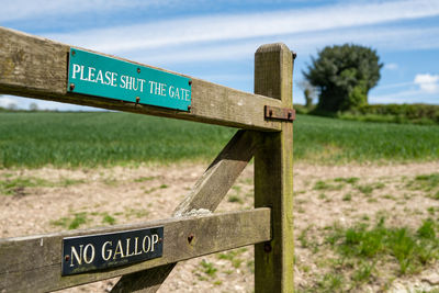 Information sign on field