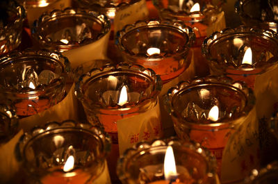 High angle view of tea light candles