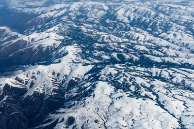 High angle view of snowcapped mountains