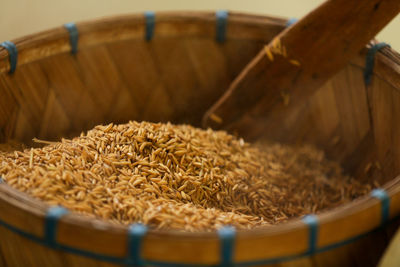 High angle view of rice in basket