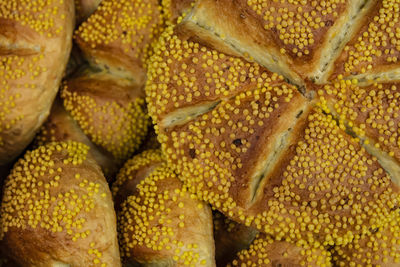 Close up breads on market stall