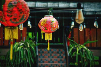 Red lanterns hanging outside building