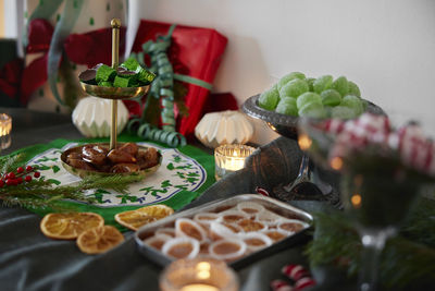 Various christmas sweets and decorations