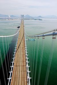 View of suspension bridge over sea