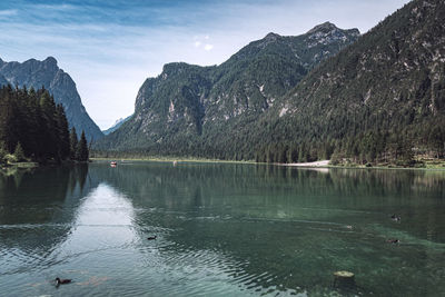 View of the dobbiaco lake in val pusteria