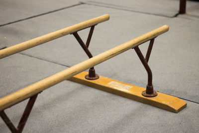 Close-up of parallel bars at gym