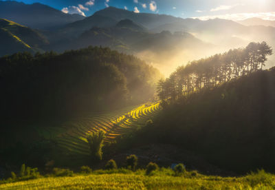 Scenic view of landscape against sky during sunset