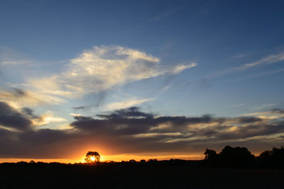 Scenic view of silhouette field against sky during sunset
