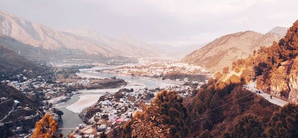 Panoramic view of landscape and mountains against sky