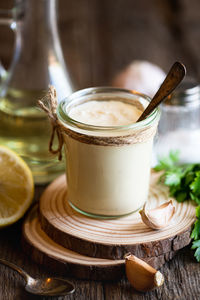 Aioli sauce in a glass jar