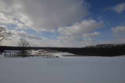 Scenic view of frozen landscape against sky