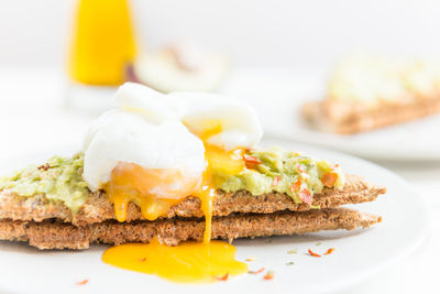 Close-up of breakfast served on table