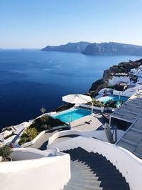 High angle view of building by sea