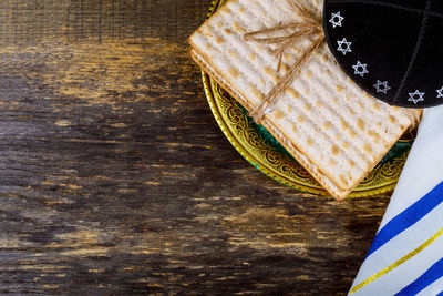 High angle view of bread on table