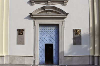 Closed door of building