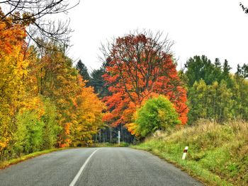 Road amidst trees against sky during autumn