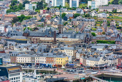 High angle view of buildings in city