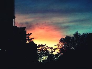 Low angle view of silhouette trees against sky at sunset