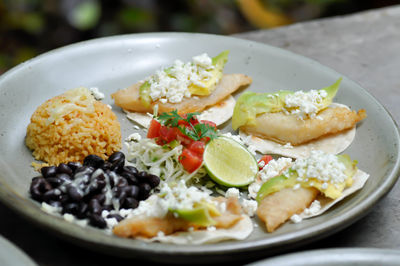 Close-up of breakfast served on table